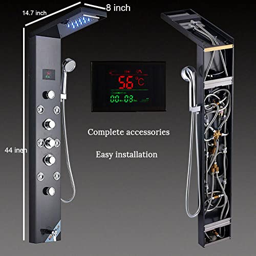 LED Light Shower Panel Tower Rainfall Waterfall Shower Head with Massager Jets Body System Jet