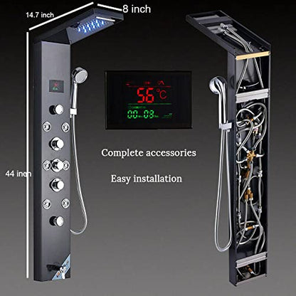 LED Light Shower Panel Tower Rainfall Waterfall Shower Head with Massager Jets Body System Jet