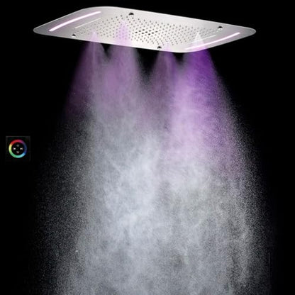Cascada Luxurious Design 17"x28" Recessed LED Shower System with 6 Functions (Rainfall, Waterfall, Rain Curtain, Misty, 4"Body Jets & Handheld), & Shower Sliding Bar (Rose Gold) - color: Rose Gold