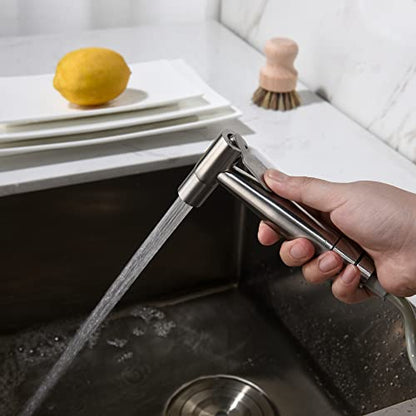 Wall Mount Kitchen Faucet 4""-8"" Center, Pot Filler Tap with Side Sprayer | 304 Stainless Steel Constructed, Brushed Nickle, Rotatable, Foldable - color: Style C, Large S-Union