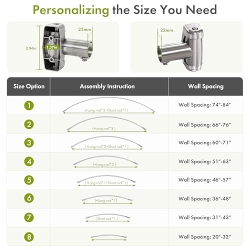 AmazerBath 20-84 Inches Arched Curved Shower Curtain Rod, Heavy Duty Shower Rod Rust Proof Bathroom Curtain Rod, Adjustable Telescoping Design Easy Segmented Installation, Need to Drill, Nickel - color: Nickel
