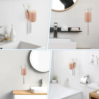 Toothbrush Holders for Bathrooms Toothbrush Holders Wall Mounted BPA-Free Tooth Brush Holder with Toothbrush Cup Drilling-Free (Brown) - color: Brown