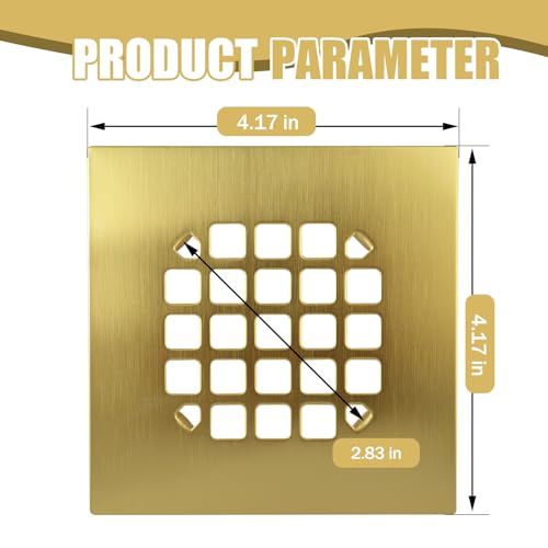 4-1/4 in Square Snap-in Shower Drain Cover - 2 Pcs | Square，Golden brushed wire