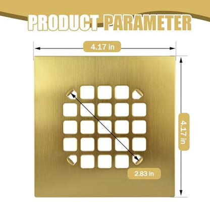 4-1/4 in Square Snap-in Shower Drain Cover - 2 Pcs | Square，Golden brushed wire