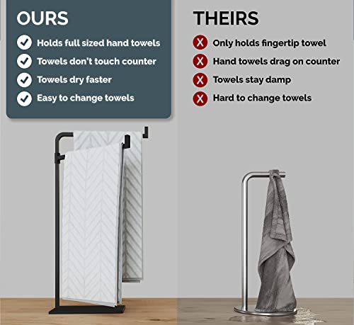 Hand Towel Holder for Bathroom Countertop, 17" Tall, Freestanding, Non-Slip | Holds 2 Full Size Hand Towels, Fingertip, Washcloth - Rotating Lower Arm - Rust Resistant - Sturdy Base with Anti-Slip Pads