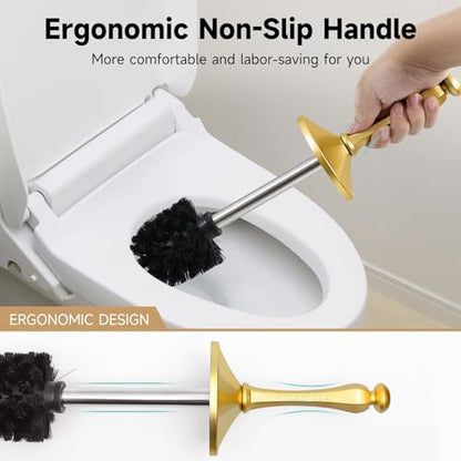 Brass Toilet Brush and Holder，Extra Long Handled Gold Toilet Brush for Bathroom，Stainless Steel Heavy Duty Toilet Bowl Brush,Deep Cleaning Modern Toilet Cleaner Brush -Space Saving, Covered Brush - color: Brass Gold