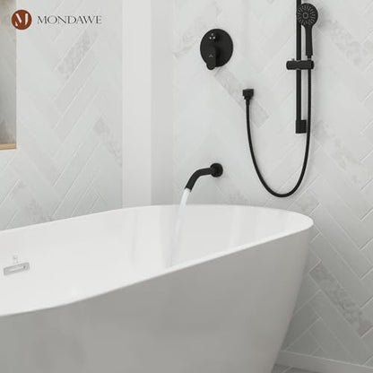 MONDAWE 9 Inch Wall Mounted Shower Faucet Set with Tub Spout in Matte Black, Rainfall Shower Head with 3-Setting Handheld Spray Shower Combo, High Pressure Shower System with Solid Brass Valve - color: Matte Black, style: 9 IN - With Tub Spout