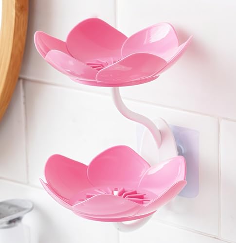 Soap Holder Shower,bar soap Holder,Adhesive Soap Dish for Bathroom Wall | Wall Mounted Self Draining,NO Drill Sponge Holder for Bathroom,Bathtub Kitchen Sink,Easy Cleaning,Keep Dry,2 tier,Pink - color: D-pink