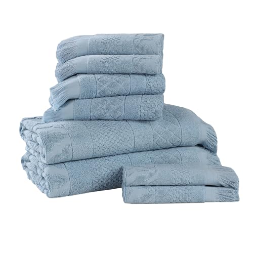 SUPERIOR Cotton 8 Piece Towel Set, Quick Dry, Bathroom Essentials, Shower, Spa, Luxury Plush Soft Absorbent Towels, Includes 2 Bath, 2 Hand, 4 Washcloth/Face Towels, Rolla Collection, Blue - color: Blue, size: 8 Piece Towel Set