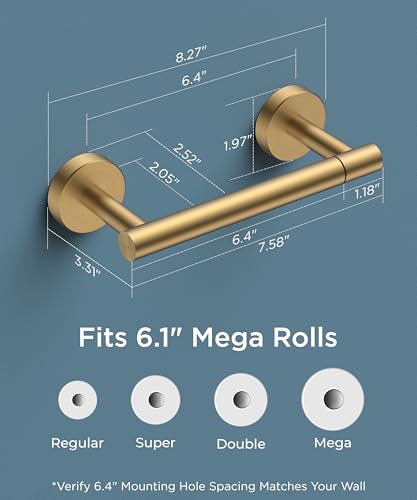 FORIOUS Commercial Toilet Paper Holder Wall Mount Bathroom Tissue Holder | Brushed Gold | SUS304 Stainless Steel Rustproof | Double Post Pivoting Toilet Paper Roll Holder | Screw-In | Round Base - color: Brushed Gold