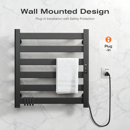 Heated Towel Rack for Bathroom - 6 Bars Towel Warmer Rack Wall Mounted with Intelligent Touch Screen Timer & Temperature Multi-Level Adjustments for Bathroom Shower Hot Tub Spa, Black - color: Black