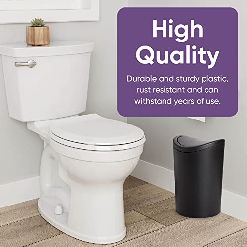 Superio Small Bathroom Trash Can with Lid, Modern Matte Black Mini Waste Bin with Swing Lid (1 1/2 Gallon, 6 Liter) Plastic Garbage Can for Kitchen, Bathroom, Bedroom, Office, Under Desk (1) - color: Black