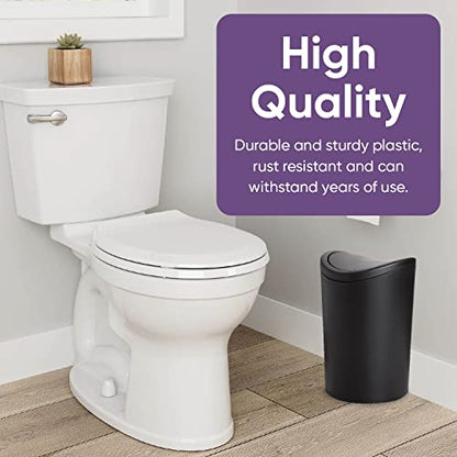 Superio Small Bathroom Trash Can with Lid, Modern Matte Black Mini Waste Bin with Swing Lid (1 1/2 Gallon, 6 Liter) Plastic Garbage Can for Kitchen, Bathroom, Bedroom, Office, Under Desk (1) - color: Black