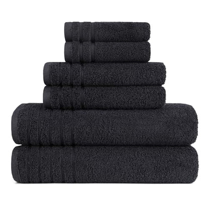 BW Luxe Home - 100% Soft Turkish Cotton 6 Piece Black Towel Set (2 Bath, 2 Hand, 2 Wash). 600 GSM, Combed Natural Yarn for Fast Drying & Excellent Absorption. Hotel & Spa Luxury Quality. - color: Rich Black