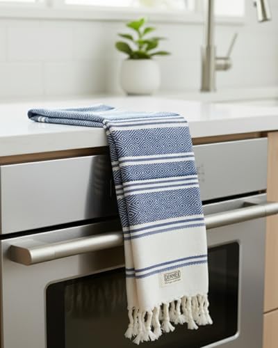 DEMMEX Organic Turkish Hand Towels for Bathroom – 100% Oeko-TEX Certified Turkish Cotton, Quick Dry, Lightweight Kitchen & Travel Towels, Diamond Weave, Large 18x36 Inches, Set of 2, Navy Blue - color: Navy