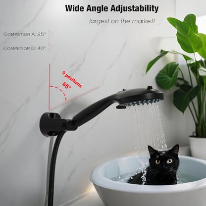 Hand held Showerhead Holder Wall Mounted - Wide Anlge Adustable - Bathroom Suction Cup Shower Hose Holder (Matte Black) - color: Matte Black