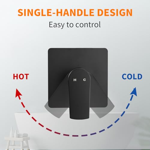 Black Shower Faucet Single Function Trim Kit with Rough-in Valve Set Bath Rainfall Shower System 8inch Square Stainless Steel Metal Shower Head - color: Matte Black