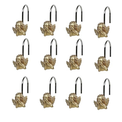 Twofish Home Golden Angel Shower Curtain Hooks Anti Rust Shower Curtain Hooks Decorative Resin Golden Angel Shower Curtain Rings Set of 12 - color: Golden Angel-1