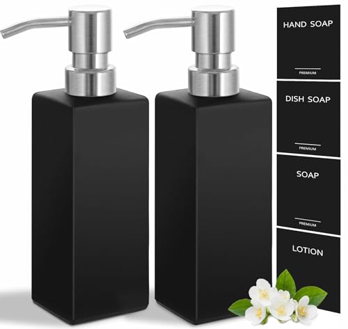 GMISUN Black Soap Dispenser, Hand Soap Dispenser Bathroom, 12 fl oz/350ml Glass Soap Dispensers with Stainless Steel Pump, Refillable Liquid Dish Dispenser for Kitchen, Modern Soap and Lotion Bottles - color: Black Bottle + Sliver Pump