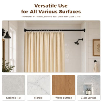 HYSEYY Heavy Duty Shower Curtain Rod,26-80inch Adjustable Tension Rod Black | No Drilling Shower Rods for Bathroom, 1" Diameter Spring Tension Curtain Rod, Non Slip Rust Proof Curtain Rod for bathtubs - color: Black