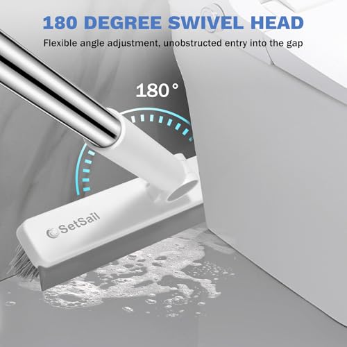 SetSail Grout Cleaner Brush with Long Handle, V-Shaped Floor Scrub Brush | Swivel Grout Brush Stiff Bristle Floor Grout Scrubber for Bathroom, Tile Line, Crevice, Kitchen, Wall, Deck, Garage - color: Grey White