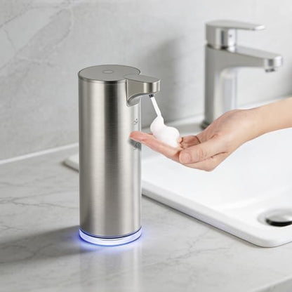 Automatic Foaming Soap Dispenser, Matte Stainless Steel Touchless Soap Dispenser with Self-Clean Mode, 1500mAh Rechargeable USB-C, IPX5 Waterproof Anti-Clogging Foam Pump for Kitchen & Bathroom - color: Silver