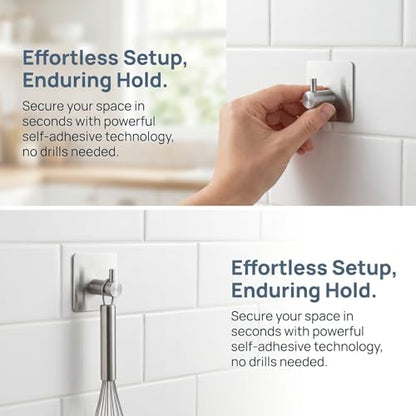 6-Pack Heavy Duty Waterproof Stainless Steel Robe and Towel Hooks - Easy to Install Wall Mounted Stylish Hook Set with Polished Finish for Bathroom and Bedroom Organization