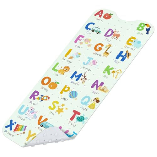 Baby Bath Mat for Tub, Non Slip Kids Bath Shower Mat, Alphabet | 40 X 16 Inch Large Bathtub Mat with Drain Holes and Suction Cups for Toddlers · Machine Washable and Waterproof - color: Alphabet