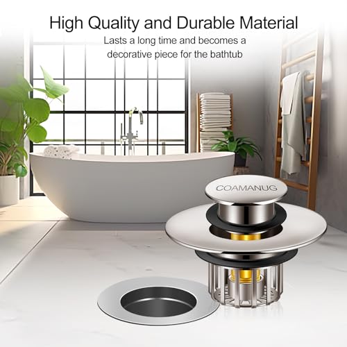 COAMANUG Bathtub Stopper | Pop-up Tub Stopper with Strainer, Shower Drain Hair Catcher | Bathroom Drain Plug | Drain Protector for 1-1/2 to 1-3/4" Bath Drain Hole - color: Brushed Black Nickel