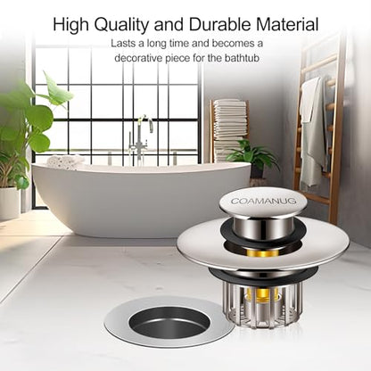 COAMANUG Bathtub Stopper | Pop-up Tub Stopper with Strainer, Shower Drain Hair Catcher | Bathroom Drain Plug | Drain Protector for 1-1/2 to 1-3/4" Bath Drain Hole - color: Brushed Black Nickel