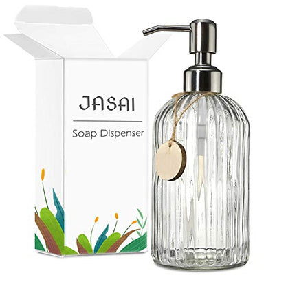 JASAI 18 Oz Clear Glass Soap Dispenser with Rust Proof Stainless Steel Pump, Refillable Liquid Hand soap Dispenser for Bathroom, Premium Kitchen Soap Dispenser (Clear). - color: Clear, size: 1 Pack