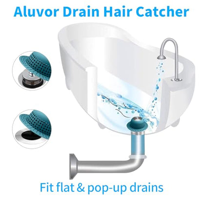 Aluvor Shower Drain Hair Catcher Bathtub Drain Cover Sink Drain Protector | Bathroom Sink & Bathtub Drain Strainer for Pop-Up & Regular Drains, Silver Light Blue - color: Silver Light Blue