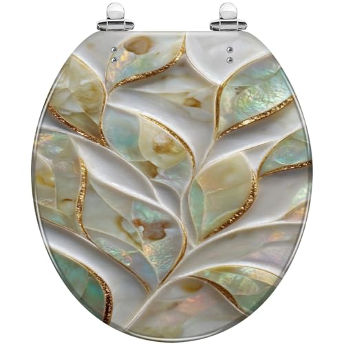Round Resin Toilet Seat, Quietly Close Quick Release Hinges Cover | Toilet Lid Cover Easy to Clean and Install, Pearlescent Mosaicwork Shimmering Fine Heavy Duty Toilet Seat - color: pattern2, size: O-shape