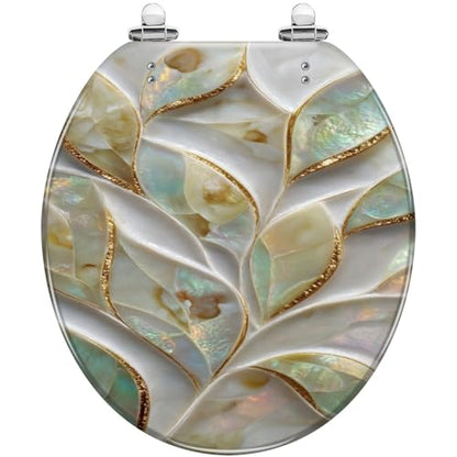 Round Resin Toilet Seat, Quietly Close Quick Release Hinges Cover | Toilet Lid Cover Easy to Clean and Install, Pearlescent Mosaicwork Shimmering Fine Heavy Duty Toilet Seat - color: pattern2, size: O-shape