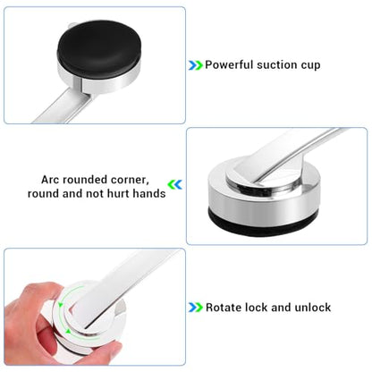 Cabilock Silver Suction Grab Bar for Shower & Bathtub – 12 Inch Chrome Finish Safety Handle, Drill-Free Balance Assist for Seniors, Elderly & Disabled, Portable Bathroom Support Grip