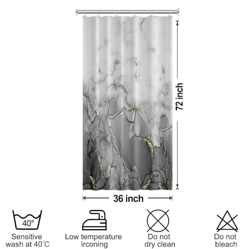 Gray Marble Stall Waterproof Shower Curtain 36x72 inches | RV Small Shower Curtain Set for Bathroom, Abstract Modern, Machine Washable, Easy to Install with Hooks, Ombre White Grey - color: Grey, size: 36"W x 72"L (Pack of 1)
