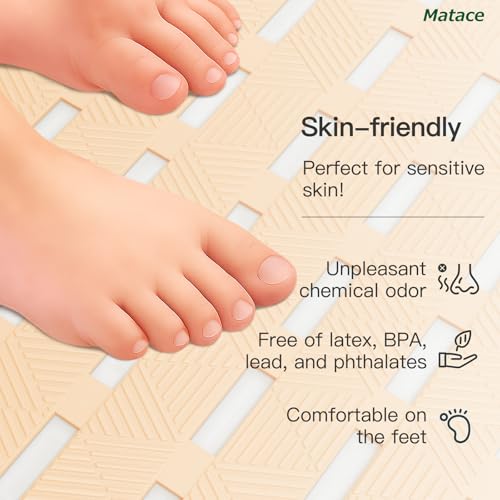 Bathtub Mat Non Slip - for Inside Bath Tub & Shower, Large 40x16 Inch, 261 Strong Suction Cups, Soft Textured Surface, Fast Drain & Quick Dry, Bathroom Safety Mat, Beige, Matace - color: Beige, size: 40" x 15.8" (Rectangular)