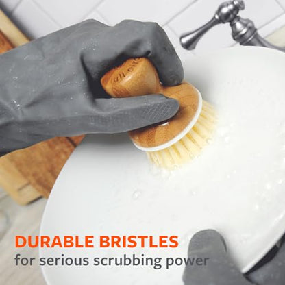 Full Circle Bubble Up Ceramic Soap Gray Ergonomic Bamboo Handle, Dish Brush + Dispenser, Grey/White