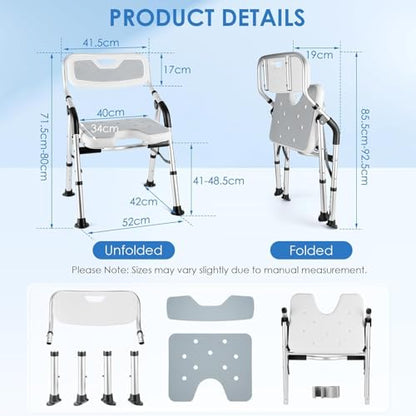 DEWEL Foldable Shower Chair for Elderly and Disabled, Folding Shower Seat with Armrests and Back Height Adjustable, Aluminum Alloy Bath Seat for Inside Shower, 330lbs Capacity(Gray) - color: Gray