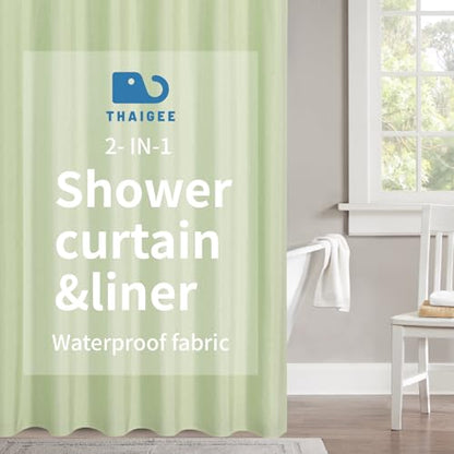 Fabric Long Shower Curtain with Waterproof Layer,72x78,Green | 2-in-1 Design,Linen Textured,100% Waterproof TPU-Laminated Backing,Magnetic Weighted,Machine Washable,For Bathroom,Hotel - color: Green, size: 72"W x 78"L (Pack of 1)