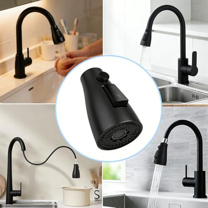 MILD EAST Kitchen Faucet Head Replacement, Premium 3-Function Pull Down Spray Head with 9 Universal Adapters, Sink Faucet Head compatible with Moen, American Standard Faucets, Black