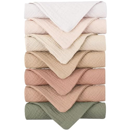 Konssy Baby Muslin Washcloths 7-Pack, 100% Cotton Baby Bath Washcloths, Soft & Absorbent Wash Cloths and Burp Cloths for Newborn Kids Girls & Boys, 11x11 inches - color: Pastel