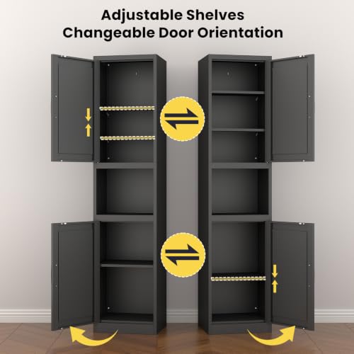 67" Metal Bathroom Storage Cabinet, Black | Tall Narrow Design, 2 Doors & 6 Shelves, Slim Skinny Cabinet, Multi-Room Use - color: Black