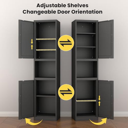 67" Metal Bathroom Storage Cabinet, Black | Tall Narrow Design, 2 Doors & 6 Shelves, Slim Skinny Cabinet, Multi-Room Use - color: Black