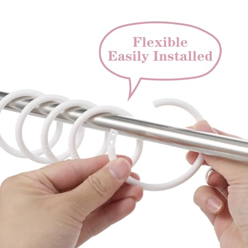 Mabor 12 Pack White Shower Curtain Hooks, Plastic Snap Rings with No-Slip Closure, Round Shower Rings for Standard Bathroom Rods - color: White