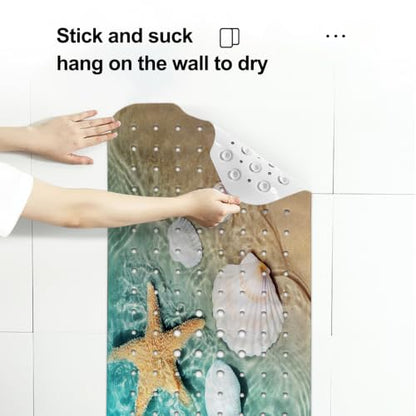 LNOND Summer Beach Bathtub Mat Non Slip, 40 X 16 Inch Tub Mat for Bathroom, Starfish Seashell Bath Tub Shower Mat with Drain Holes and Suction Cups - color: Beach Starfish Seashell