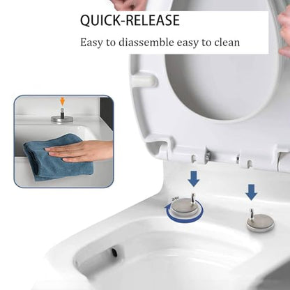 Quick Release Toilet Seat with Simple Top Fixing, Adjustable 360° Hinges - Standard WC Loo Seat