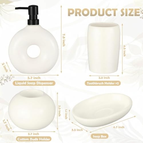 FoldTier 5 Pcs Ceramic Bathroom Accessories Set Includes Soap Dispenser Toothbrush Cup Holder Soapbox Holder Stylish Modern Bathroom Matte Glaze Decor(White)