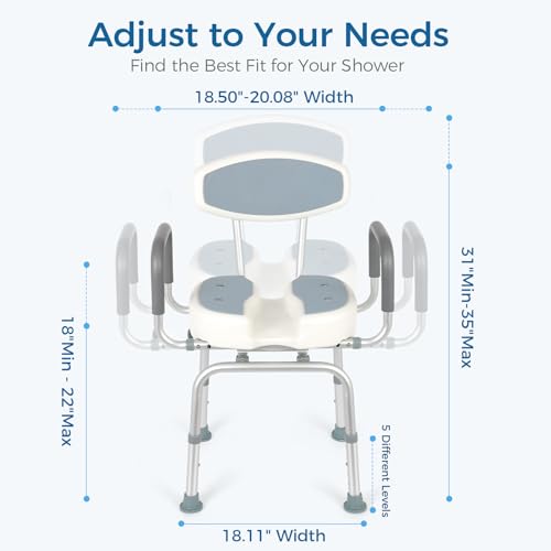 FAHKNS Senior Bathing Chair Swivel Shower Chair with Arms and Back, 400 lbs Heavy Duty U-Shape Seat for Inside Tub, Height Adjustable Safety Bath Seat for Elderly and Disabled - color: Grey