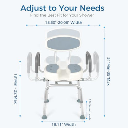 FAHKNS Senior Bathing Chair Swivel Shower Chair with Arms and Back, 400 lbs Heavy Duty U-Shape Seat for Inside Tub, Height Adjustable Safety Bath Seat for Elderly and Disabled - color: Grey